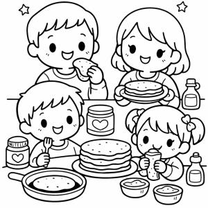 Coloriage de la Chandeleur : goûter les crêpes