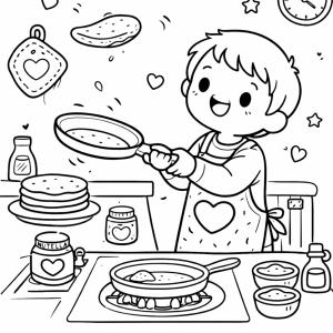 Coloriage de l'enfant qui fait les crêpes