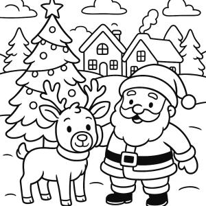 Imprimez gratuitement ce coloriage de Noël CE2 avec le Père Noël et son renne. Un dessin festif pour colorier et rêver en attendant le 25 décembre !