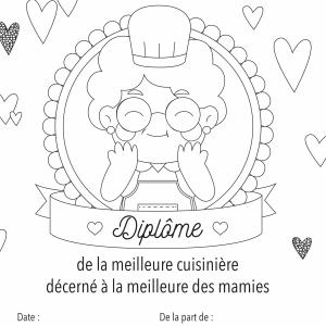 Imprimer le coloriage de fête des grands-mères : diplôme de la meilleure grand mere cuisinière