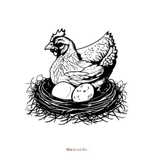 Retrouvez le coloriage d'une poule de Pâques dans un nid  et imprimez un dessin aux enfants pour cette belle fête de printemps.