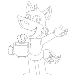 Retrouvez le coloriage d'un loup drôle et imprimez aux enfants un dessin avec un loup qui boit une boissons chaude