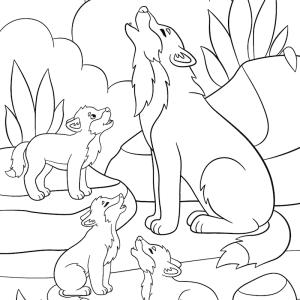 Retrouvez un Coloriage d'une famille de loups et imprimez aux enfants un dessin mignon sur cet animal mystérieux
