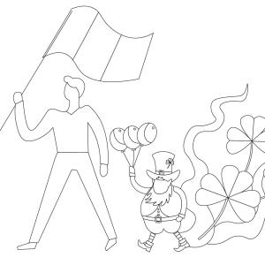 Coloriage Saint Patrick à proposer aux enfants qui aiment l'Irlande et cette fête joyeuse. Page 5