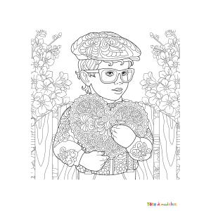 Imprimer le coloriage des enfant à la saint valentin avec la petite fille qui porte un coeur.