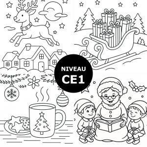 Découvrez 10 coloriages de Noël faciles à imprimer pour les enfants de CP. Contours épais, formes simples, scènes festives pour développer motricité et créativité ! copie