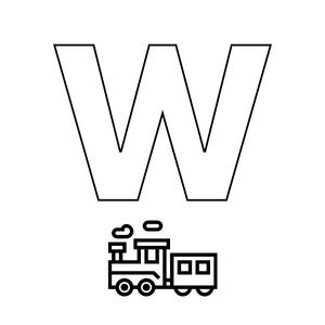 Colorie le W de l'alphabet comme WAGON