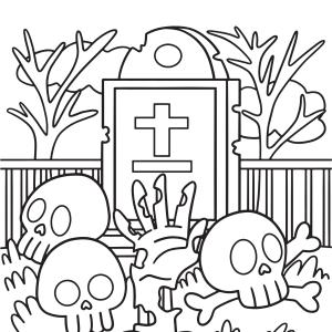 ?️Coloriage d'un cimetière à imprimer avec Tête à modeler