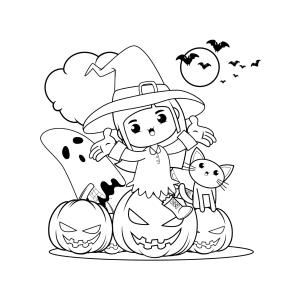 Dessin d'une sorcière d'Halloween à imprimer avec Tête à modeler