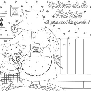 Diplôme mamie la plus cool à colorier et à imprimer gratuitement, compléter et à offrir à la meilleure mamie pour la Fête des grands-mères. Ce joli diplôme sera très beau enroulé avec un morceau de ru