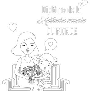 Diplôme meilleure mamie à colorier et à imprimer gratuitement, compléter et à offrir à la meilleure mamie pour la Fête des grands-mères. Ce joli diplôme sera très beau enroulé avec un morceau de ruban