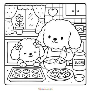 Retrouvez un ? mignon coloriage Coco Wyo à imprimer ?️gratuitement avec une famille qui fait des cookies✅