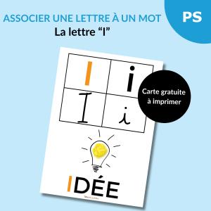 Une carte alphabet pour associer la lettre I à un mot : I comme Idée