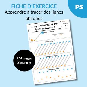 Apprendre à tracer des lignes obliques en PS : fiche progressive diagonale montante