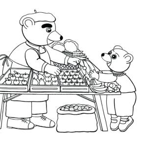 Un coloriage de Petit Ours Brun au marché