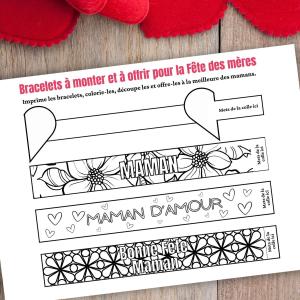 Bracelets en papier à imprimer et colorier pour la fête des Mères