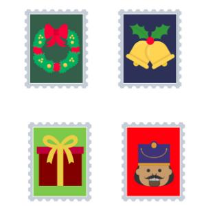 Faux timbres sur le thème de Noël et du Père Noël. Ces faux timbres de Noël permettront de décorer les lettres ou les enveloppes envoyées au Père Noël ou aux amis e