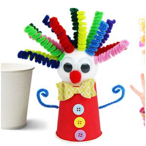 Aujourd'hui, découvrez comment fabriquer facilement un clown en utilisant un gobelet en carton, une boule en polystyrène, des chenilles et quelques accessoires. Une activité créative facile idéale pou