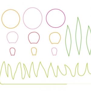 Gabarit de l'herbe des fleurs à imprimer. Les différents éléments sont à colorier avant de les découper et de les coller pour réaliser un tableau printanier