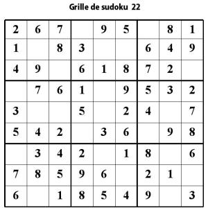 Grille 22 de sudoku de niveau 3 pour les enfants du primaire pour les aider à progresser en maths. Au niveau 3, il manque 3 chiffres au maximum par région.