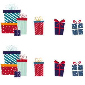 Imprimez des images de Noël, des images de cadeaux de Noël de  tailles et de couleurs différentes à imprimer, à découper et à coller.
