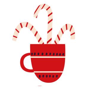 Image de Noël : chocolat chaud et canne de Noël à imprimer. Il suffira de les découper afin de pouvoir les utiliser durant les bricolages et les activités sur le thème de Noël avec les enfants.