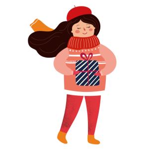 Image de Noël à imprimer : Planche de jeune fille avec un cadeau à imprimer et à utiliser pour le bricolage des enfants