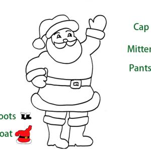 A votre enfant de relier chaque vêtement à son nom, il peut ensuite colorier le Père Noël