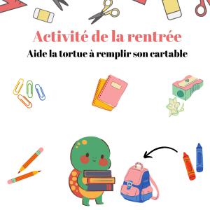 Imprimer l'activité : Aide la tortue à remplir son cartable