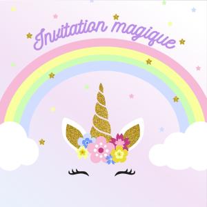 Imprimez votre invitation pour pouvoir inviter tout le monde au meilleur anniversaire de Licorne du monde avec des fleurs et un arc-en-ciel. Il suffira de l'imprimer sur une feuille A4 et de la monter
