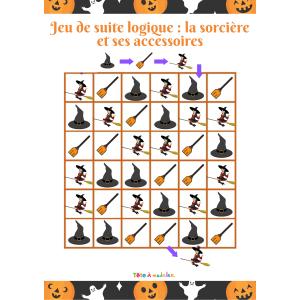 Jeu de suite logique sur le thème d'Halloween , jeu éducatif pour exercer les capacités d'observation et de logique mais surtout pour occuper et amuser les enfants. Jeu gratuit à imprimer , idéal pour