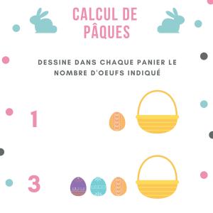 Jeu de calcul sur les oeufs de Pâques dessine le bon nombre d'oeufs sur les ardoises