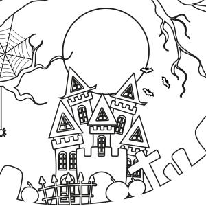 Imprimez gratuitement ce coloriage d'Halloween. Il s'agit d'une maison hantée que vous enfants pourront s'amuser à colorier. Vous pouvez aussi l'utiliser pour créer la maison hantée d'halloween éclair