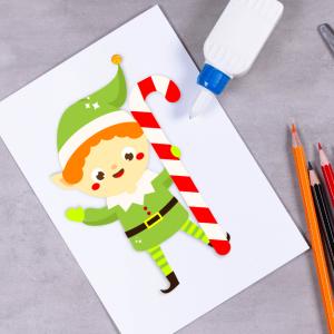 activité de collage pour créer ton elfe du Père Noël. Une activité parfaite pour les enfants dès la maternelles à l'approche du 25 décembre ou durant le réveillon de Noël pour occuper les enfants.