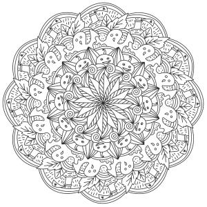 Imprimez ce mandala d'Halloween à colorier sur le thème de l'automne avec des citrouilles et des fantômes