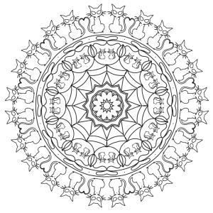 Imprimez gratuitement un mandala d'Halloween avec des chats noirs et proposez un super colorier d'Halloween à vos petits monstres