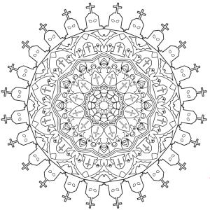 Mandala d'Halloween avec des pierres tombales à imprimer gratuitement pour colorier avec les enfants le jour d'Halloween