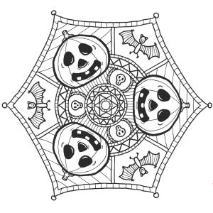 Retrouvez un mandala d'Halloween facile à colorier à télécharger et imprimer gratuitement pour préparer les festivités avec les enfants