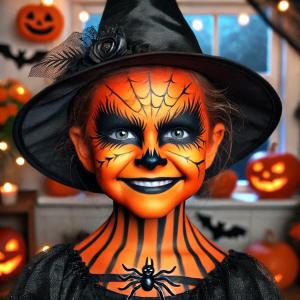 Comment réaliser un maquillage de sorcière maléfique d'Halloween. Un maquillage de sorcière à la peau orange. Normal, cette sorcière a certainement mangé trop de citrouille ! C'est un maquillage idéal