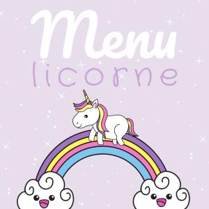 Imprimez gratuitement votre menu de Licorne pour préparer un repas magique sur le thème des Licornes que personne n'oubliera. Il suffira juste d'y inscrire l'entrée, le plat et le dessert : Un menu à 