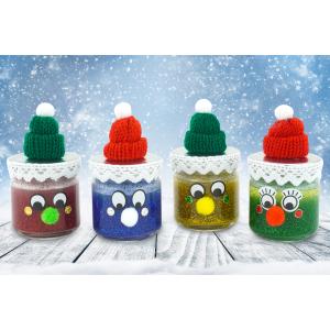 Découvrez comment fabriquer des petits personnages de Noël dans le style des boules à neige ! En remplissant les pots d'eau, de colle et de paillettes vous obtiendrez un magnifique effet qui hypnotise