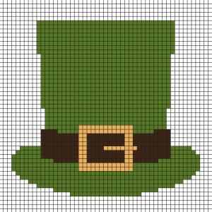 Fabriquez ce beau Pixel Art de cchapeau de Leprechaun. Une véritable trace du passage d'un Leprechaun de Saint Patrick. Prenez un quadrillage afin de reproduire les carrés colorés. Vous pourrez alors 