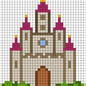 Réaliser ce beau Pixel Art d'un grand château en prenant un quadrillage afin de reproduire les carrés colorés. Vous pourrez alors reproduire ce château pour le plus grand bonheur des petits et des gra