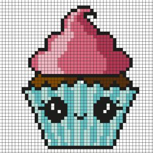Un modèle de Pixel Art à imprimer gratuitement afin de créer un cupcake coloré en pixel art. Il suffit de prendre une feuille quadrillée afin de placer correctement les carrés coloré. Vraiment très si