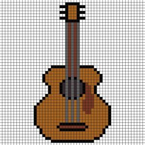 Modèle de Pixel art pour faire un instrument de musique, une guitare Il suffit de suivre notre modèle afin de réaliser chaque carré. Petit à petit vous arriverez à réaliser cette guitare ! Imprimez ra