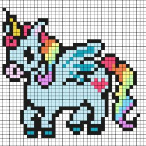 Réaliser ce beau Pixel Art en prenant un quadrillage afin de reproduire les carrés colorés. Vous pourrez alors avoir une belle licorne aux cheveux arc-en-ciel qui sera très heureuse de décorer la mais