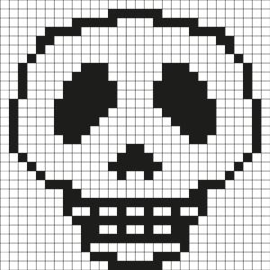 Comment faire un pixel art de tête de mort Tout simplement en suivant notre modèle à imprimer gratuitement. Imprimez notre quadrillage et reproduisez la tête de mort pour créer de la décoration d'Hall