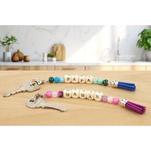 Porte-clés pompons PAPA et MAMAN