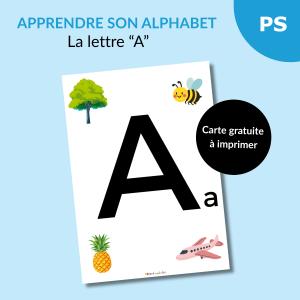 Une carte représentant la lettre A à imprimer pour aider les enfants de petite section à reconnaître les lettres de l'alphabet.
