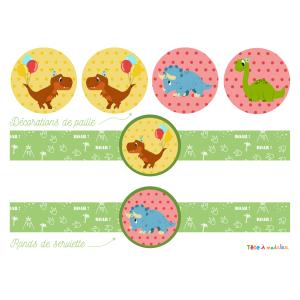 Printable gouter pour anniversaire sut un thème dinosaure à imprimer gratuitement. Des ronds de serviette et des décorations de paille pour un gouter inoubliable lors d'un anniversaire dinosaure..